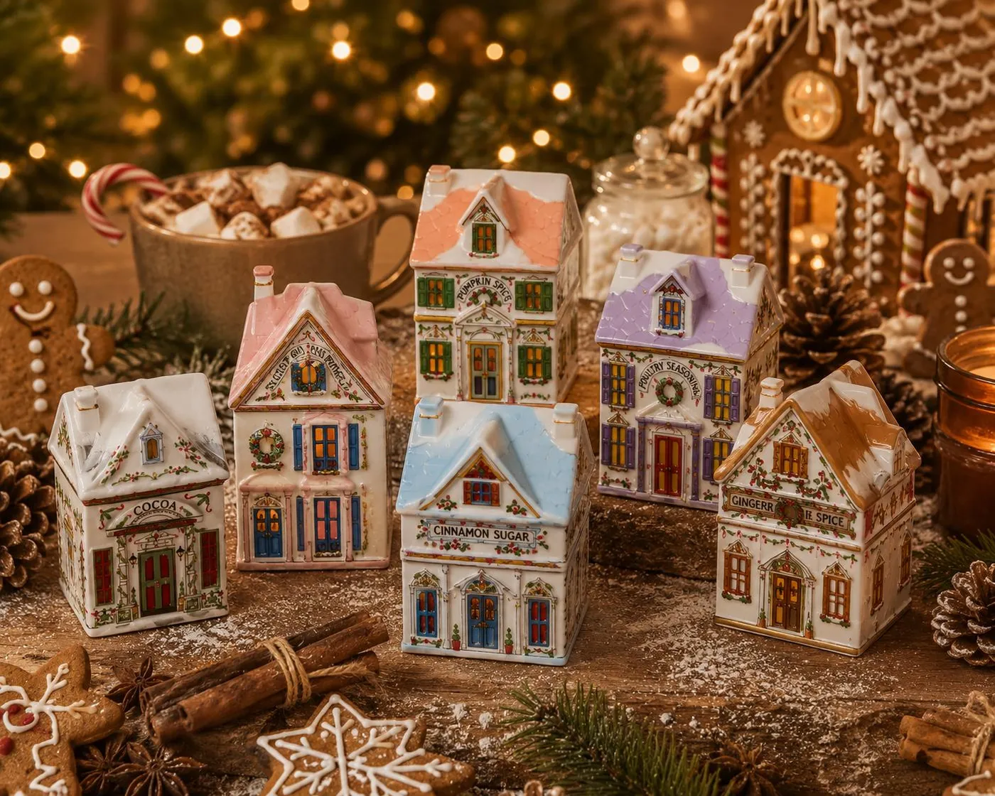 Mini Houses White Ceramic Village Houses TERGAYEE Light Up Christmas Ceramic Village Houses,White Ceramic Christmas