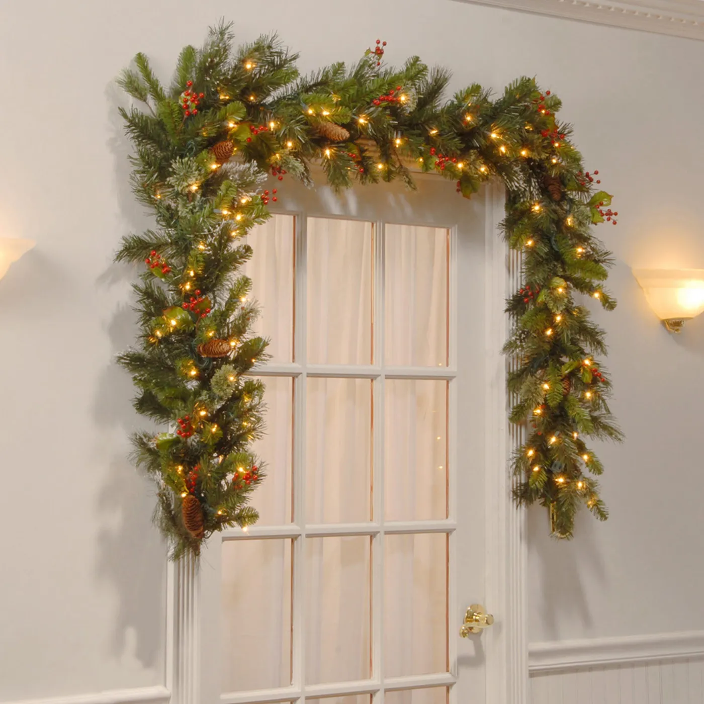 National Tree Company 9 ft. Wintry Pine Garland with Clear Lights | Ashley
