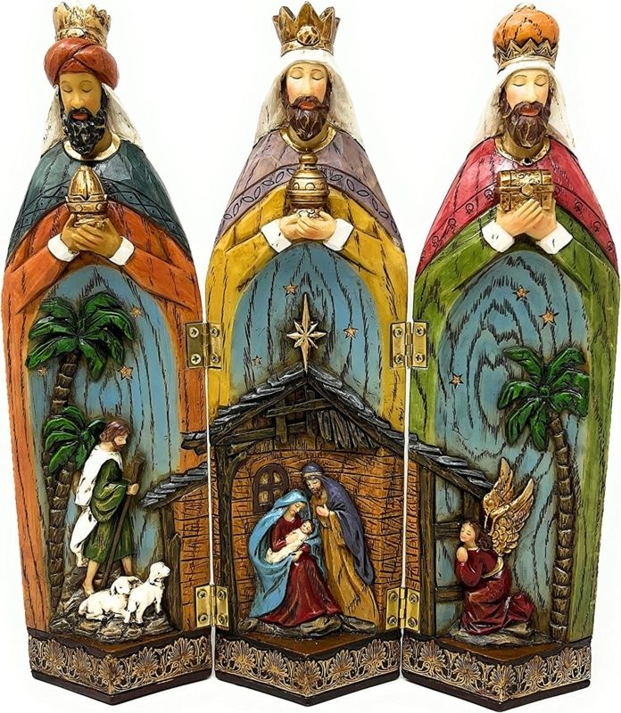 Nativity 3 Kings Wise Men Tri-Fold Nativity Scene Christmas Table Dcor,  Hand Painted (11' H X 9.6' W X 1.7' D) | Foter