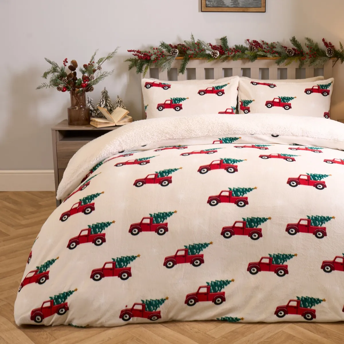 Natural King OHS Home For Christmas Fleece Duvet Set OHS