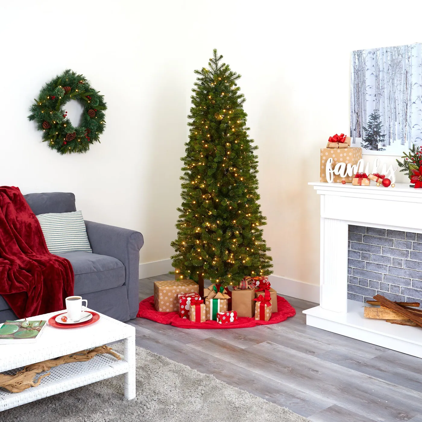 Nearly Natural 6.5 ft. Slim Colorado Mountain Spruce Artificial Christmas Tree with LED Lights
