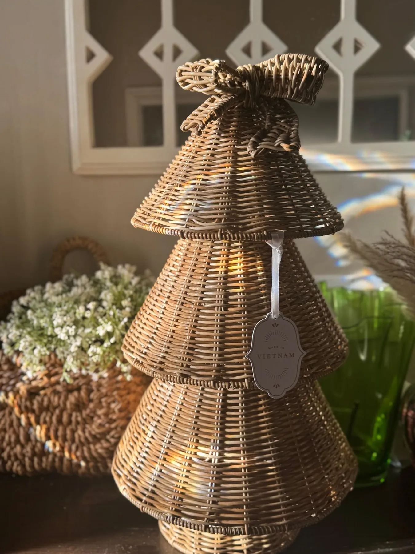 Neutral Christmas Rattan Tree Design Woven | Mercari