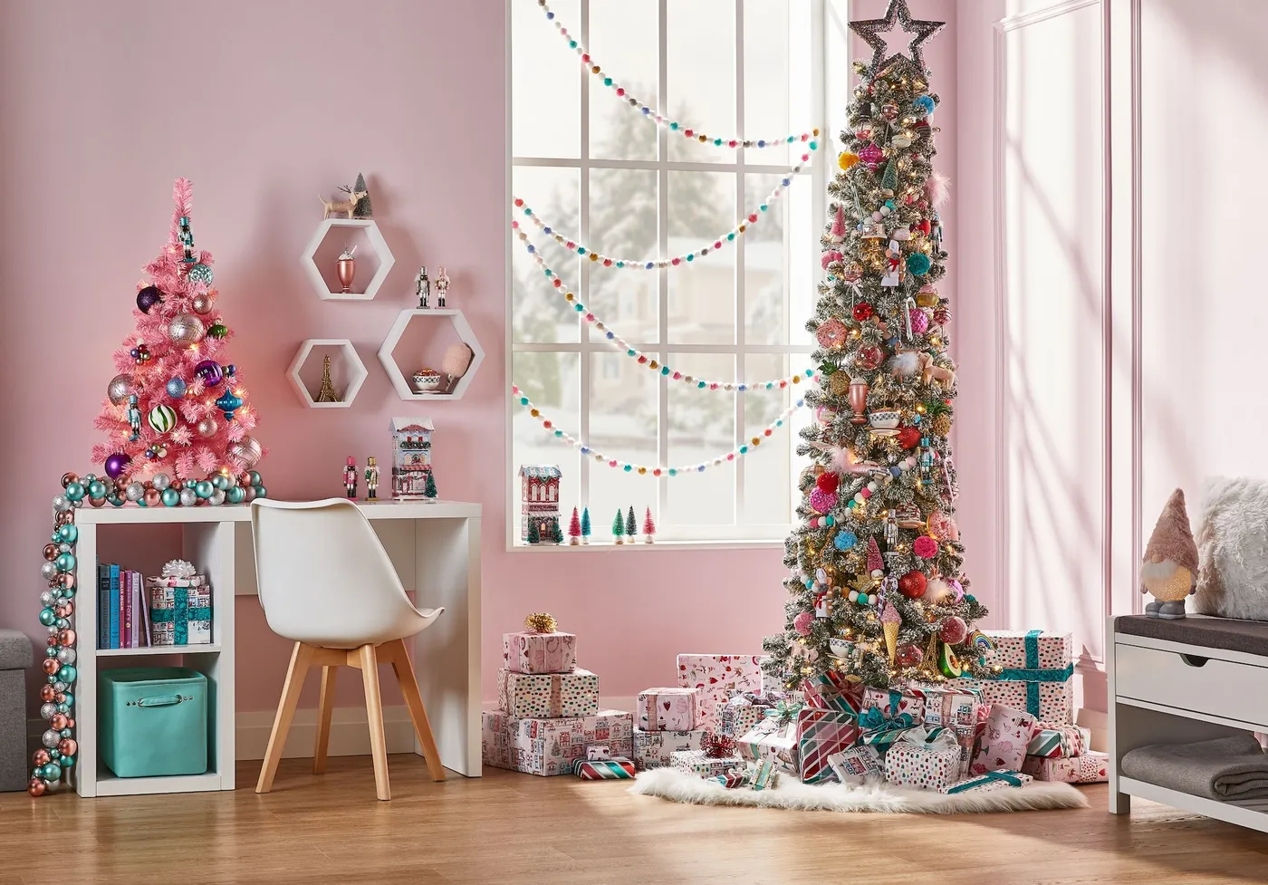 NOMA Pre-Lit LED Christmas Indoor Decoration Artificial Tabletop Tree, Pink, 3-ft | Party City