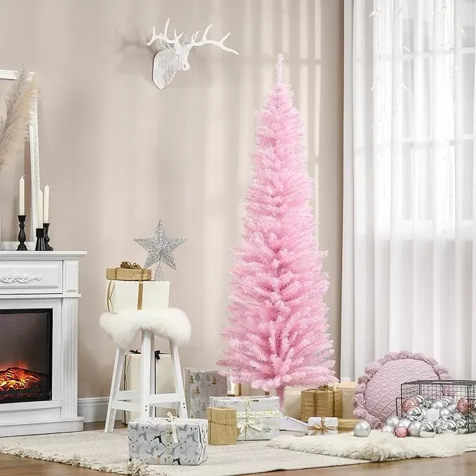 Nuvox Pink Slim Christmas Tree Pre-Lit Artificial Christmas Tree with Metal Stand Slim Pink Christmas Tree Xmas Tree Holiday Decoration for Home Office Party 750 Tips Pvc Christmas Tree - Lazada |