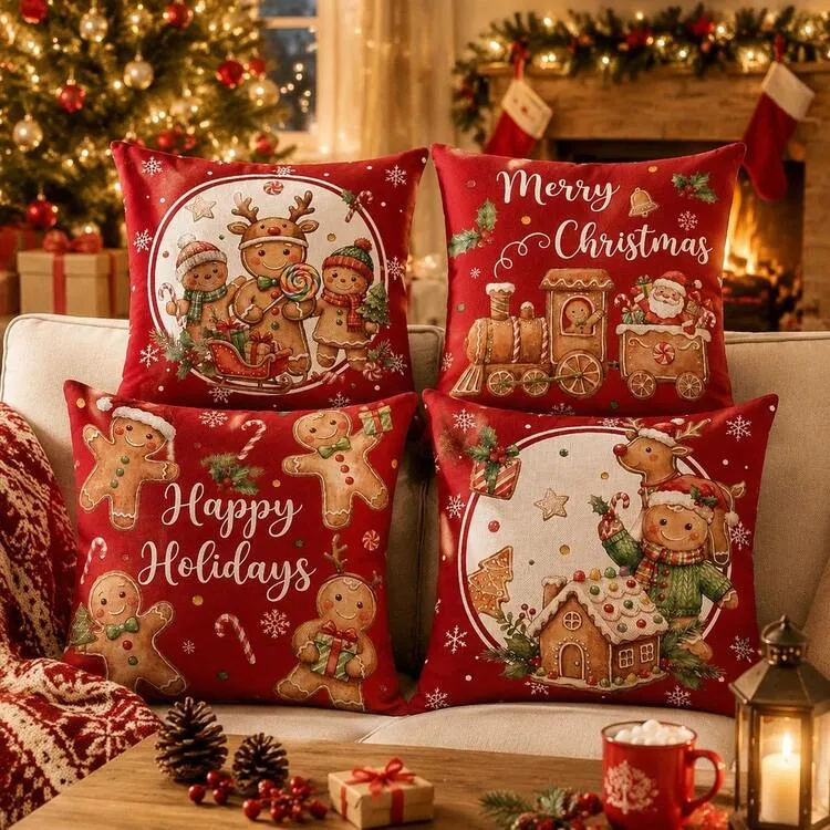 OBOVAY Christmas Throw Pillow Cover, Gingerbread Man Print, Soft Fluffy  Tufted Xmas Cushion Covers, Farmhouse Winter Holiday Home Decor, Christmas  Home Decor, Decorative Pillow Case For Sofa, Couch,
