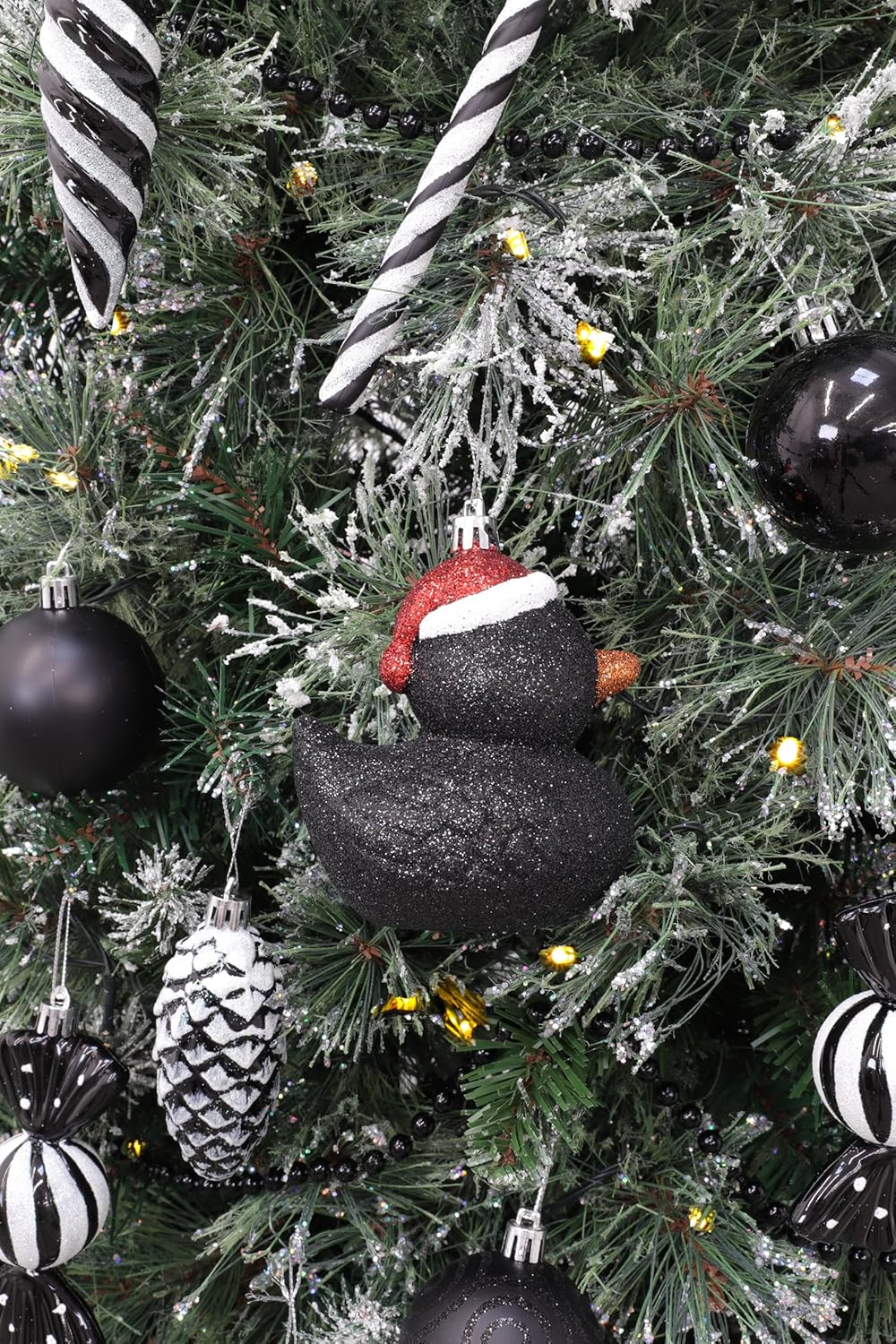 Pack of 2-110mm (4.3') Black Glittery Festive Duck Baubles - Christmas Tree  Decorations