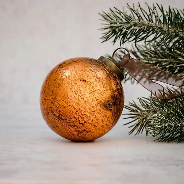 Pack of 3 Medium Tangerine 2' Antique Foil Glass Christmas Bauble