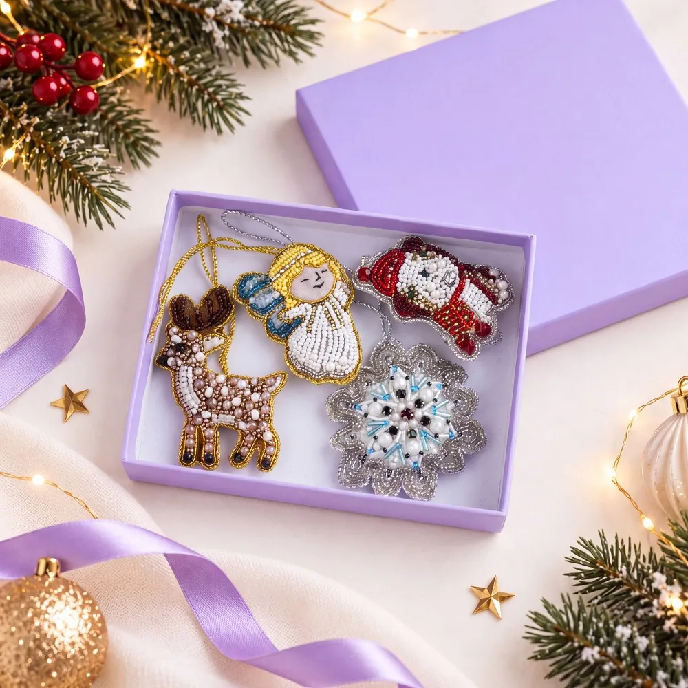 Pack of 4 Handmade Beaded Christmas Ornament For Tree