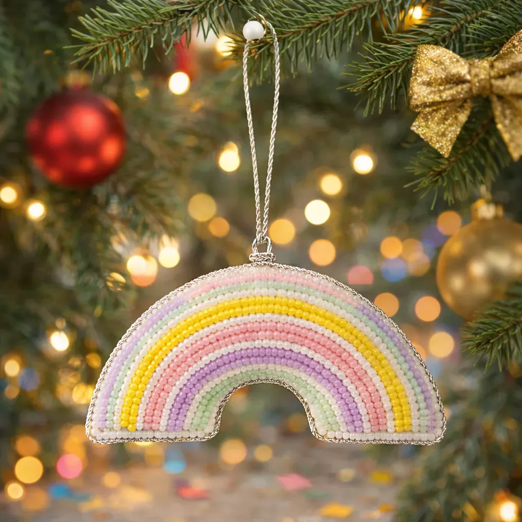 Pastel Beaded Rainbow Ornament for Festive Home Decor