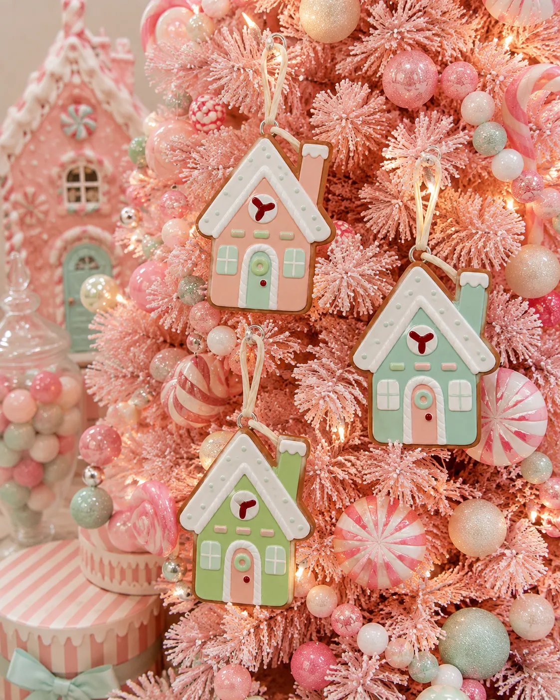 Pastel Gingerbread Christmas House Pink Pastel Gingerbread House Ornaments Mistletoe Home