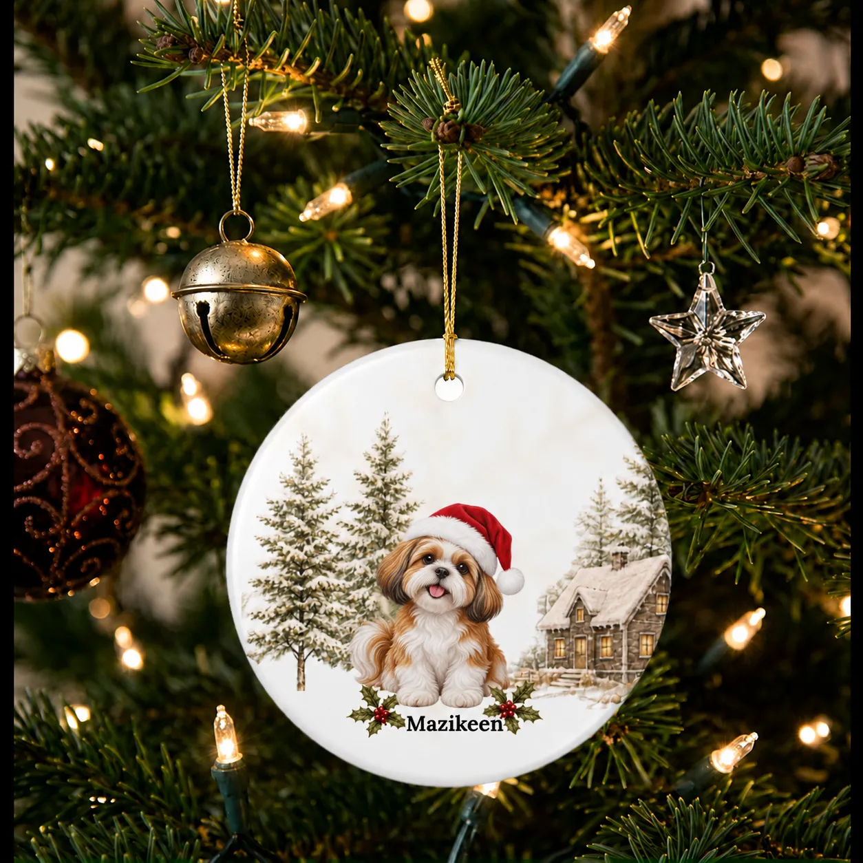 Personalized Gold Tan Shih Tzu Christmas Ornament | Custom Dog Gift 2026 – Morningstar Creations