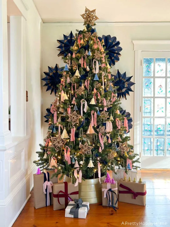 Pink and Navy Christmas Tree With Handmade Ornaments – A Pretty Happy Home