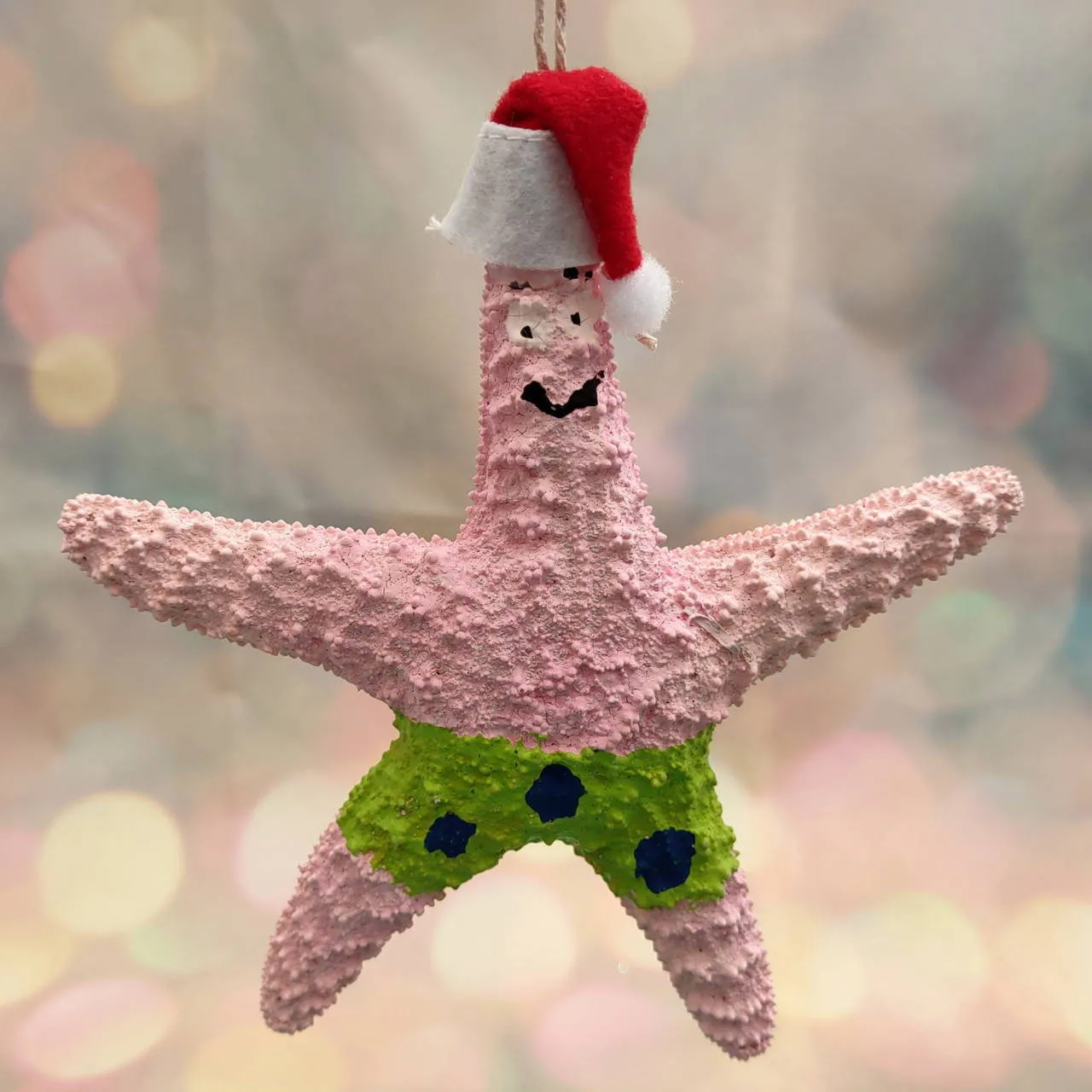 Pink Cartoon Starfish Christmas Ornament (1 Seastar approx. 4+ inches) Hanging Xmas Tree Starfish Ornament for gifting & holiday decor!