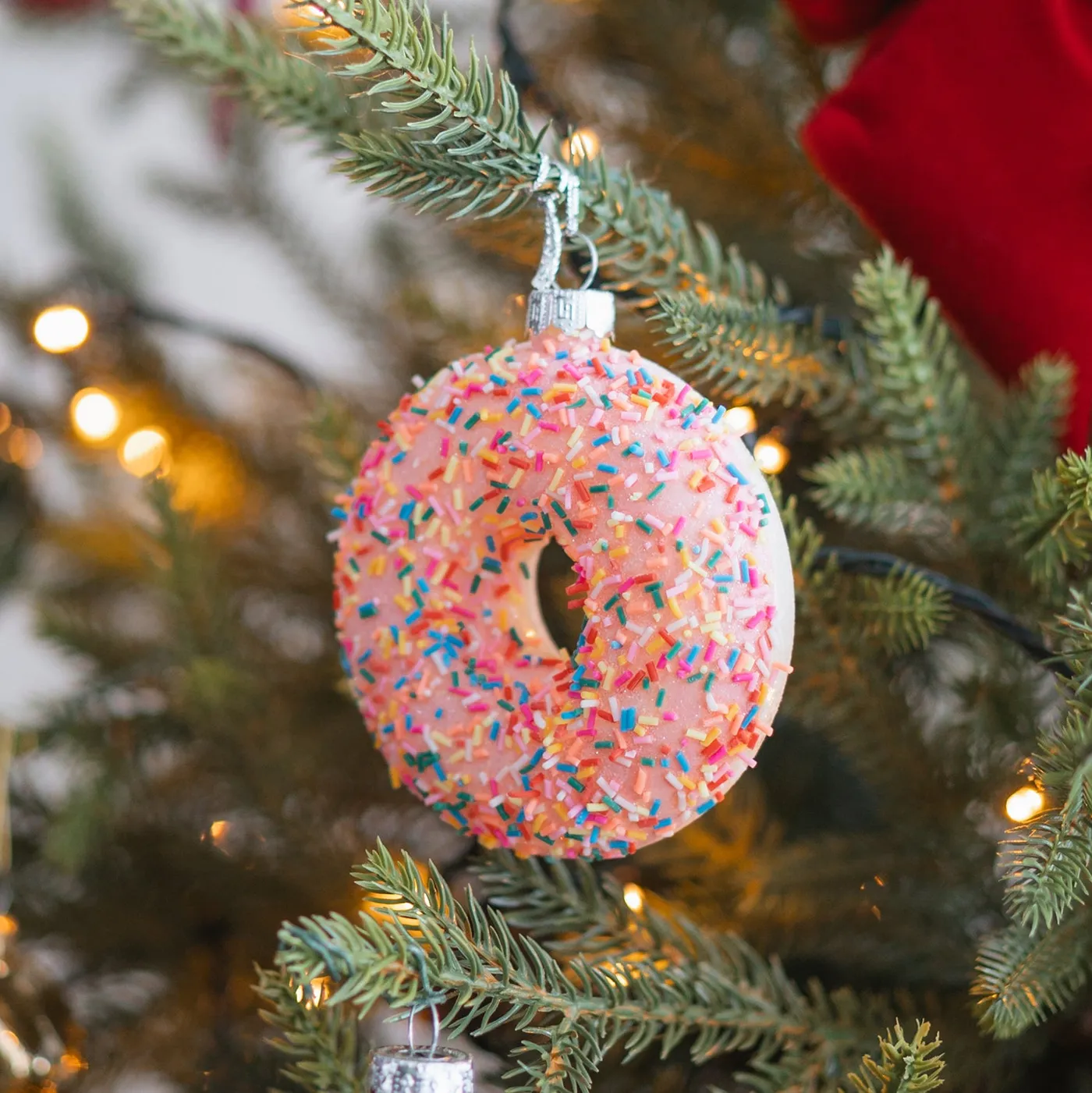 Pink Donut Christmas Ornament | Glass | 10 cm