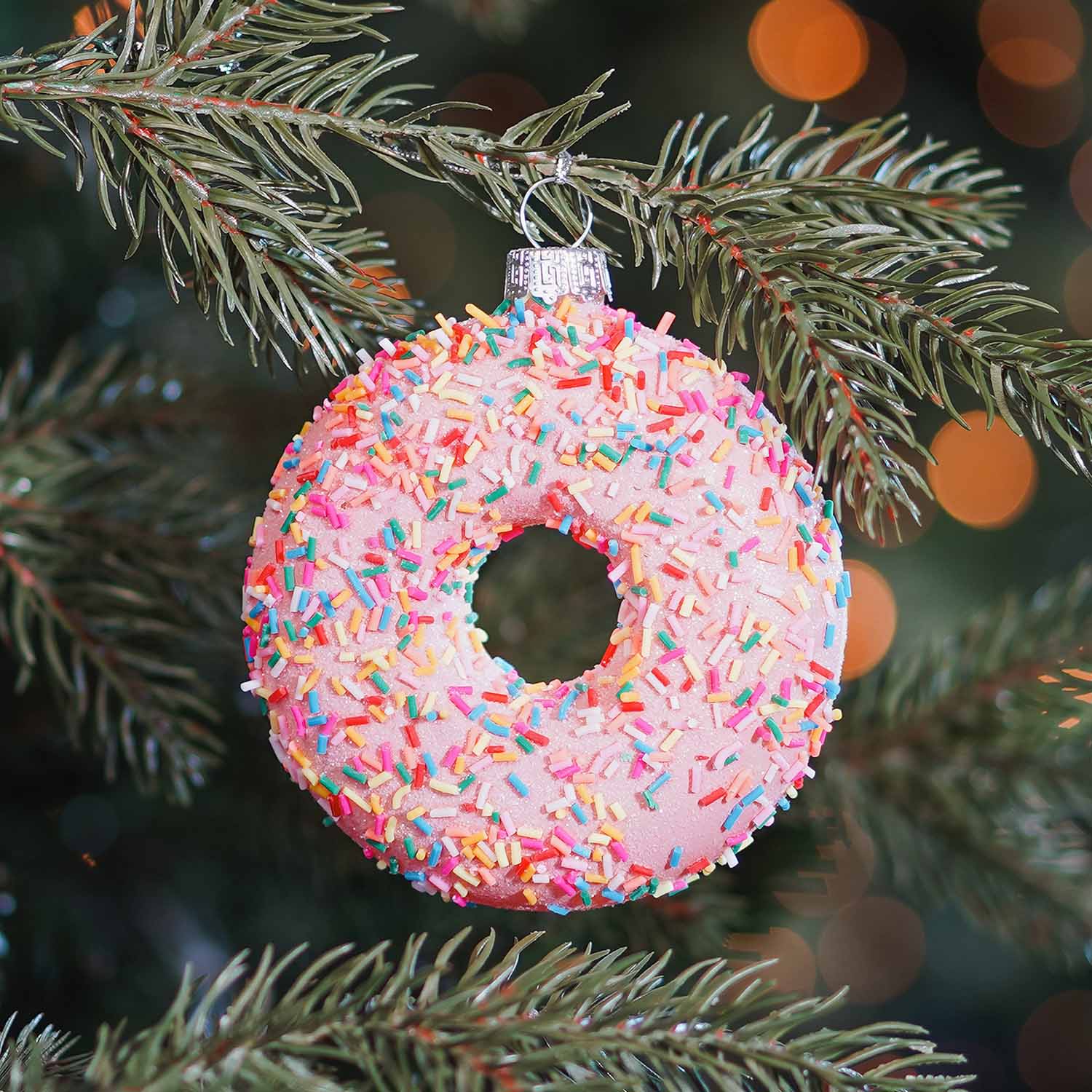 Pink Donut Christmas Ornament | Glass | 10 cm