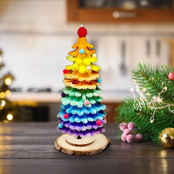 Pipe Cleaners Flower Kit Mini Christmas Tree 10in Lighted Tabletop with 20 LED Warm Lights PVC DIY Decoration for Home Office Holiday by MPOISVA - Walmart.com
