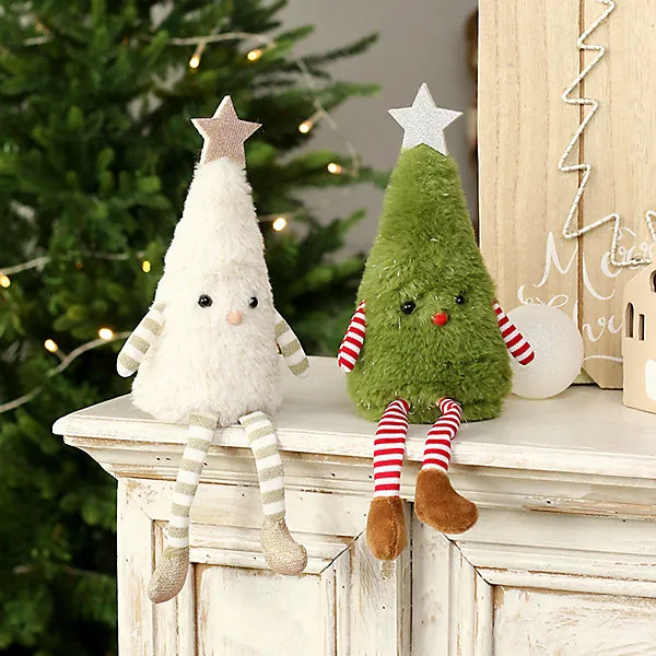 Plush Christmas Tree Decorations Star Striped Socks White Green for Home Window Christmas New Year Halloween