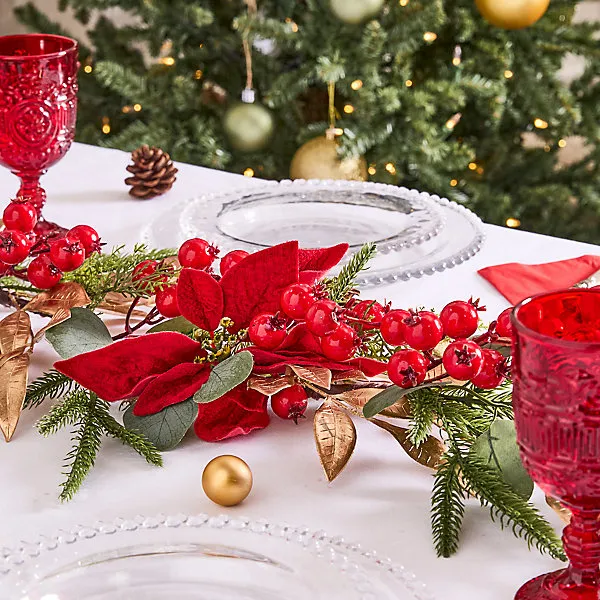 Poinsettia Heritage Xmas Table Decoration Christmas Garland 1.5m