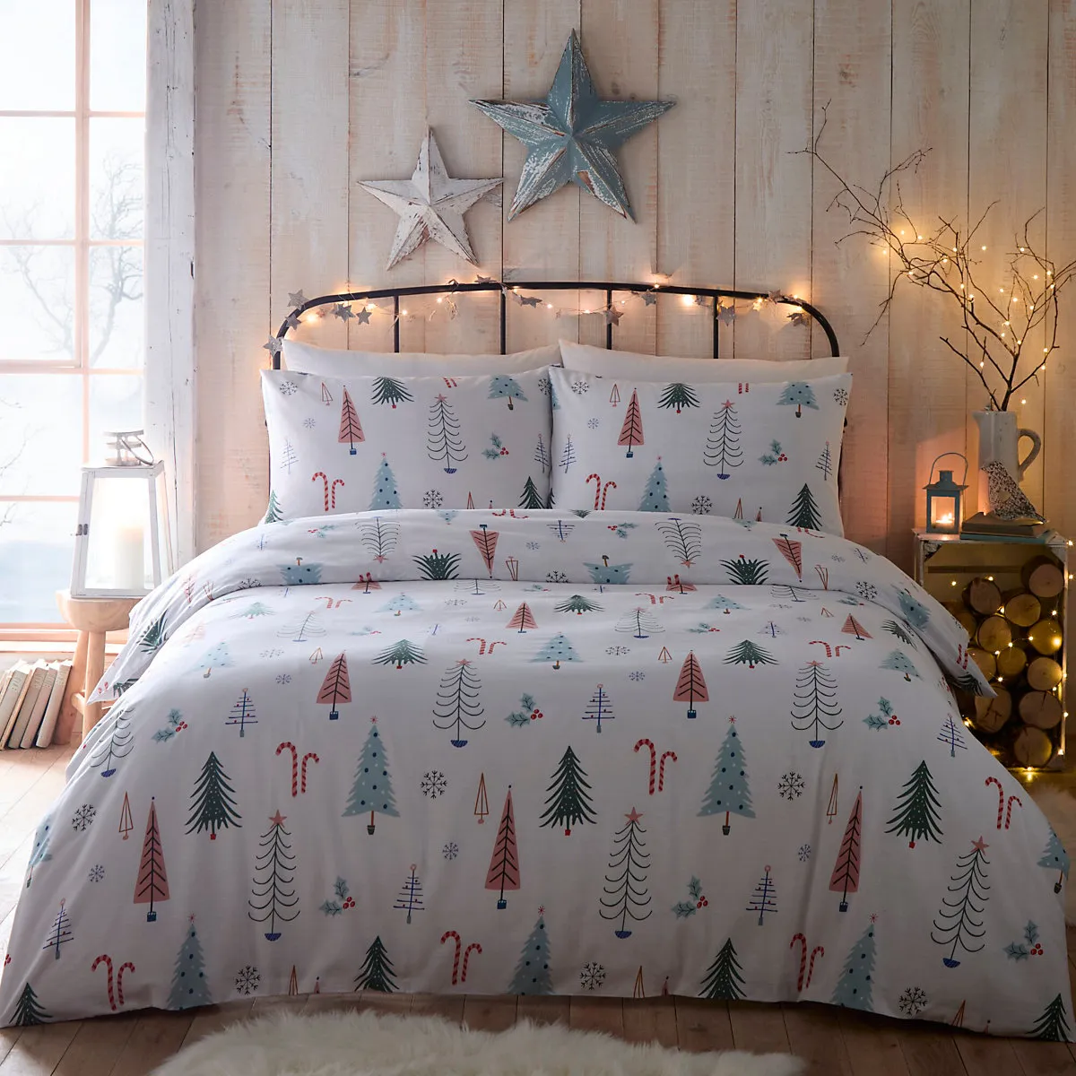 Portfolio Home Winter Trees Festive Multi Super King Soft Easy Care Bed  Linen Bedding Duvet Cover Quilt Set With Pillow Cases