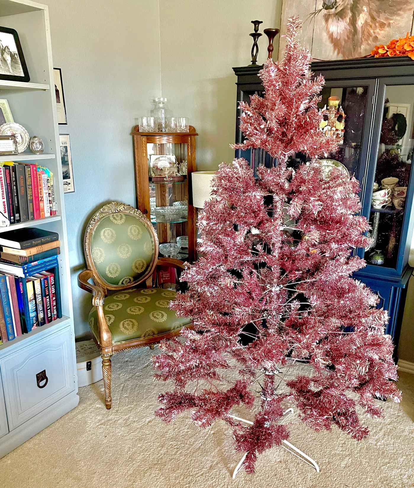 Pre Lit Aluminum Pink Christmas Tree 6' Prelit Rose Gold Tinsel Christmas Tree Christmas Cheer All Year