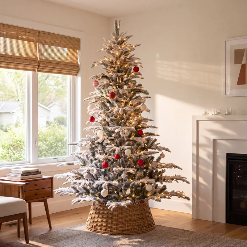 Pre-lit Aspen Flocked 7.5' White/Green Fir Trees Artificial Christmas Tree with 700 Warm White Lights The Holiday Aisle