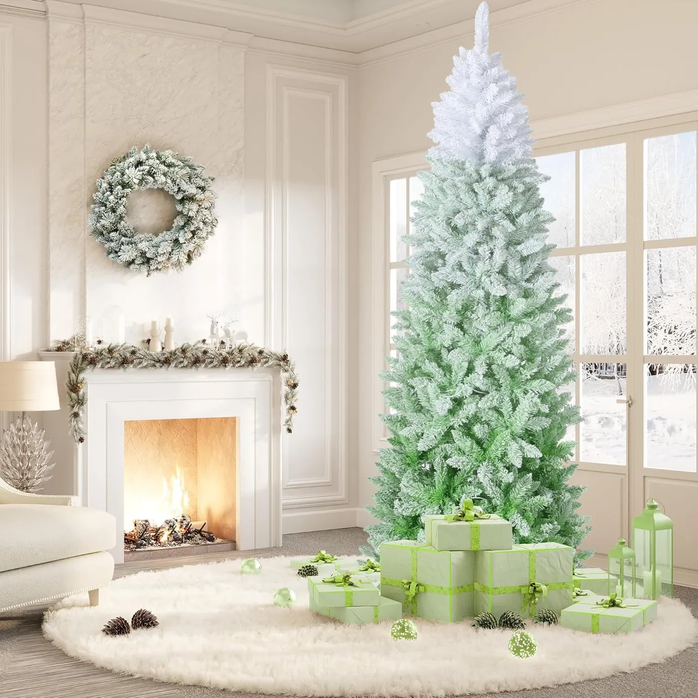 Pre-Lit Pencil Christmas Tree, Gradient Design Slim Christmas Tree with 2 Color Light and Metal Leg, Artificial Holiday Decoration Xmas Decor for Indoor Outdoor - Walmart.com