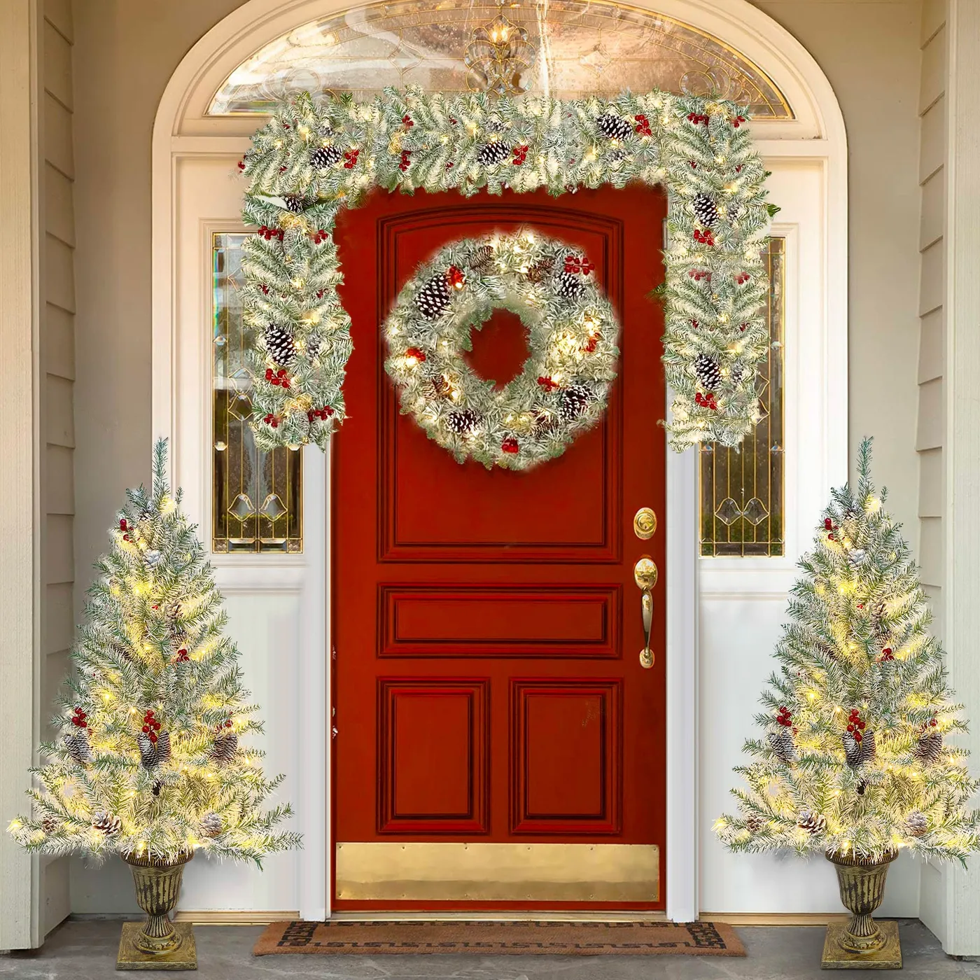 Pre-lit Xmas Tree Artificial Christmas 4-Piece Set,Garland, Wreath and – Keepsmile & Difflights