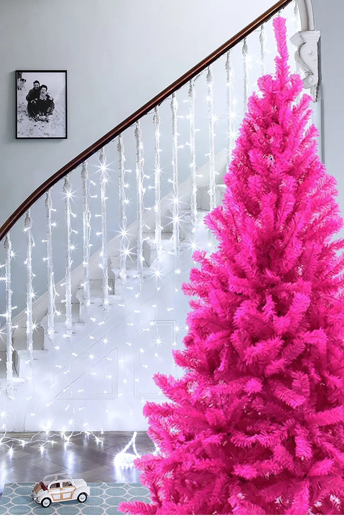 Prelit Pink Christmas Tree with Silver Tinsel Needles Warm White Light –  Perfect Holiday