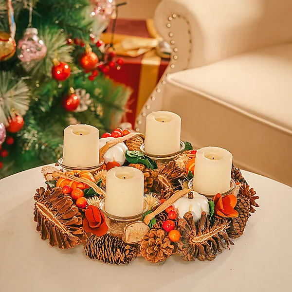 Pumpkin Pine Cone Christmas Tealight Candle Holder Tealight Centerpiece Decor 30 cm