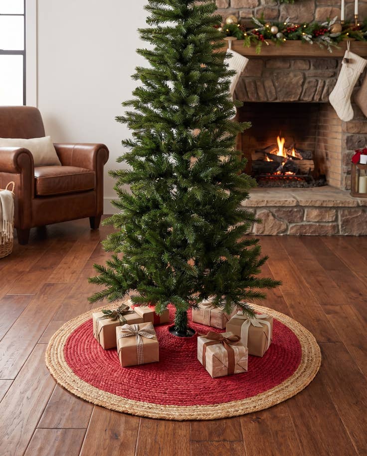 Red 95cm x 95cm Hand Braided Christmas Tree Skirt | AU Rugs