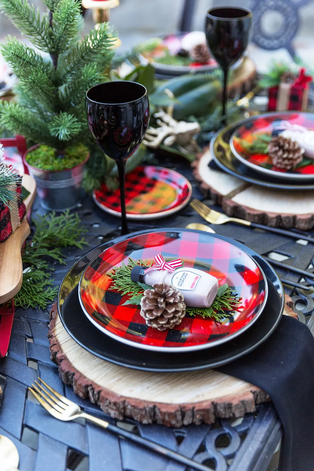Red and Black Buffalo Check Tablescape - Pizzazzerie