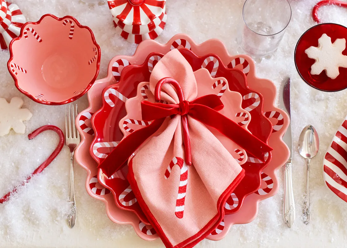 Red Candy Cane Scallop Dinner Plate Set | Coton Colors