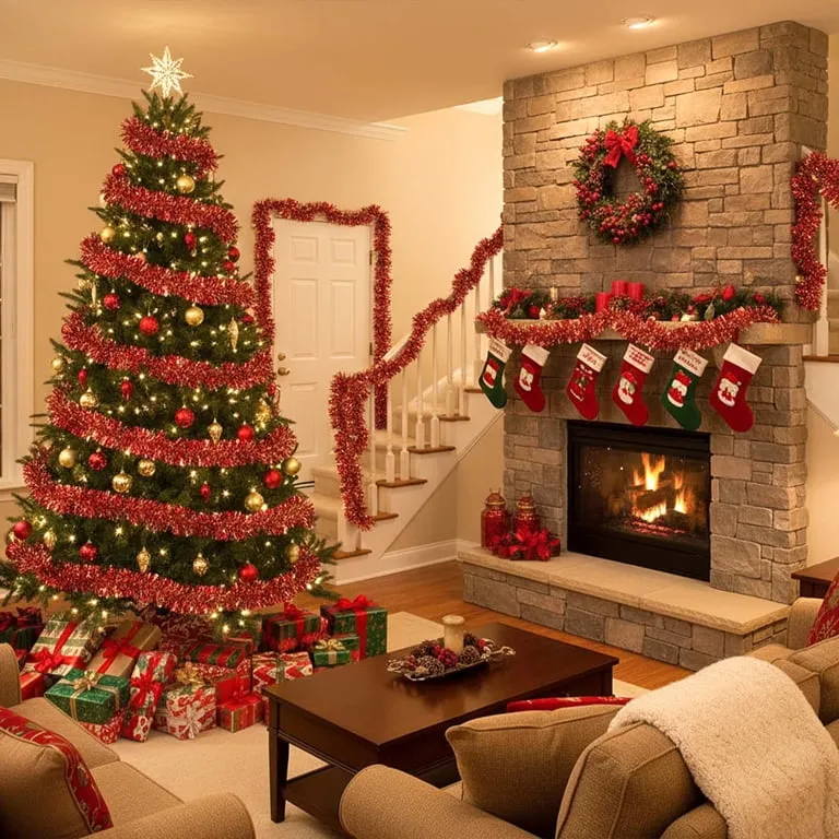 Red Garland On Tree Ayieyill 33ft Tinsel Garland Hanging Christmas Tree Garland For Christmas Tree Decorations