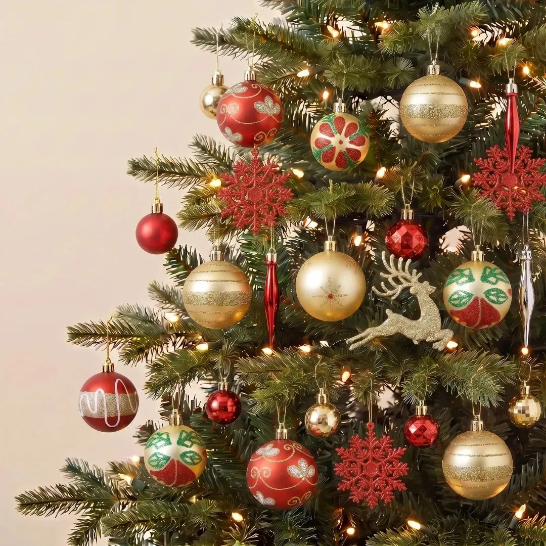 Red Gold Set Christmas Hanging Baubles Ornament - 45pcs (D9) | Speckled  Space