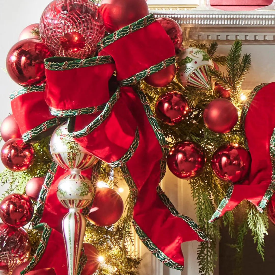 Red Holly Ribbon Raz 4' Red Velvet With Holly Trim Wired Christmas Ribbon  Raz Imports Raz Christmas Christmas Home Decor Christmas Tree Accessories  Christmas Ribbon