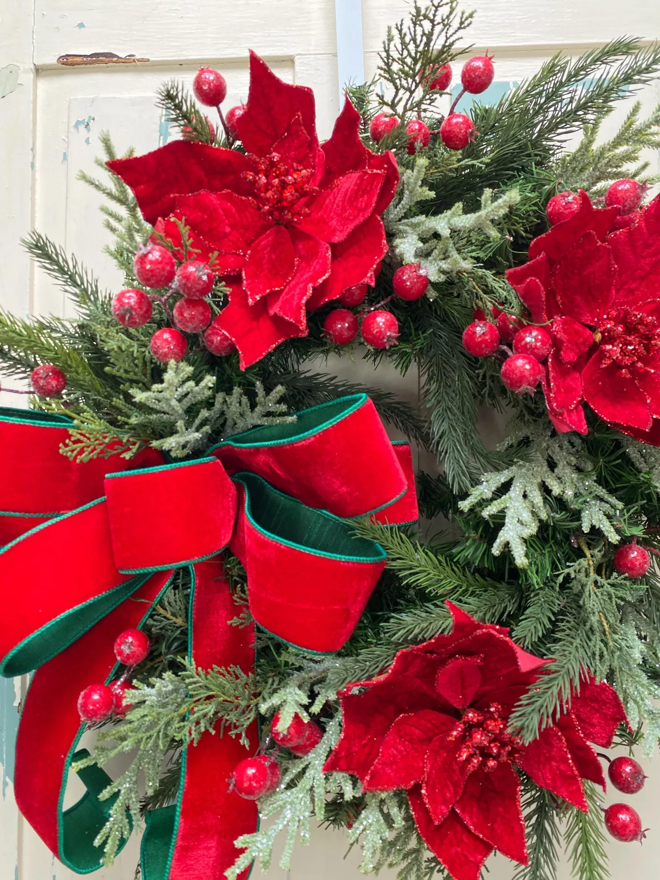 Red Poinsettia Christmas Wreath for Front Door – Simply LaMayed