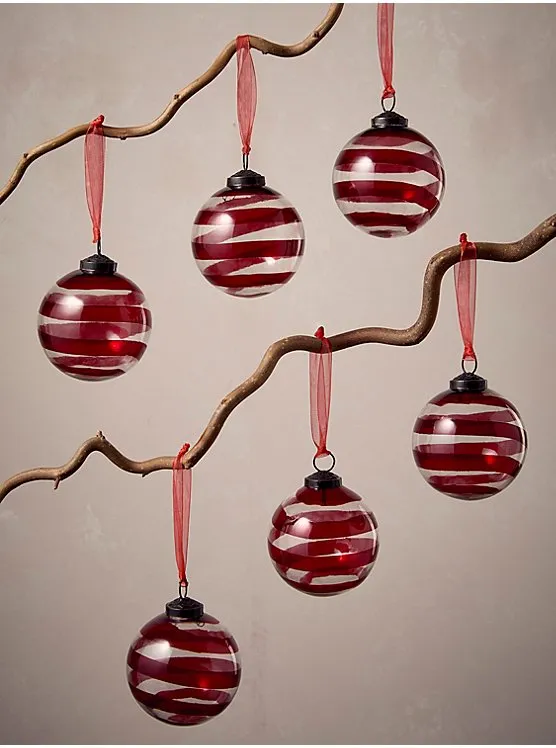 Red Stripe Glass Baubles - Set of 6 | Christmas | George at ASDA