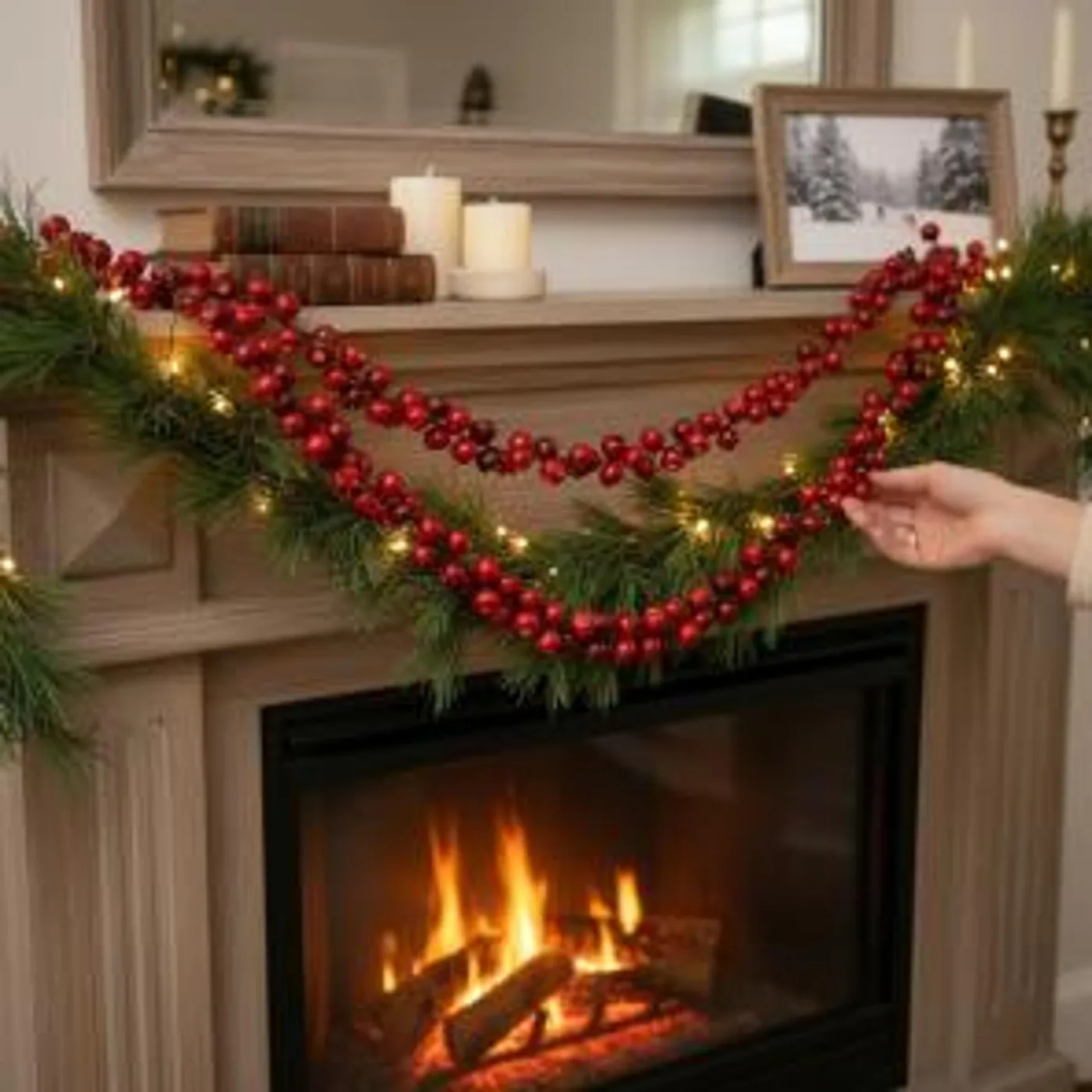 Red Wood Bead Garland 9 ft Strand Cranberry | Mercari
