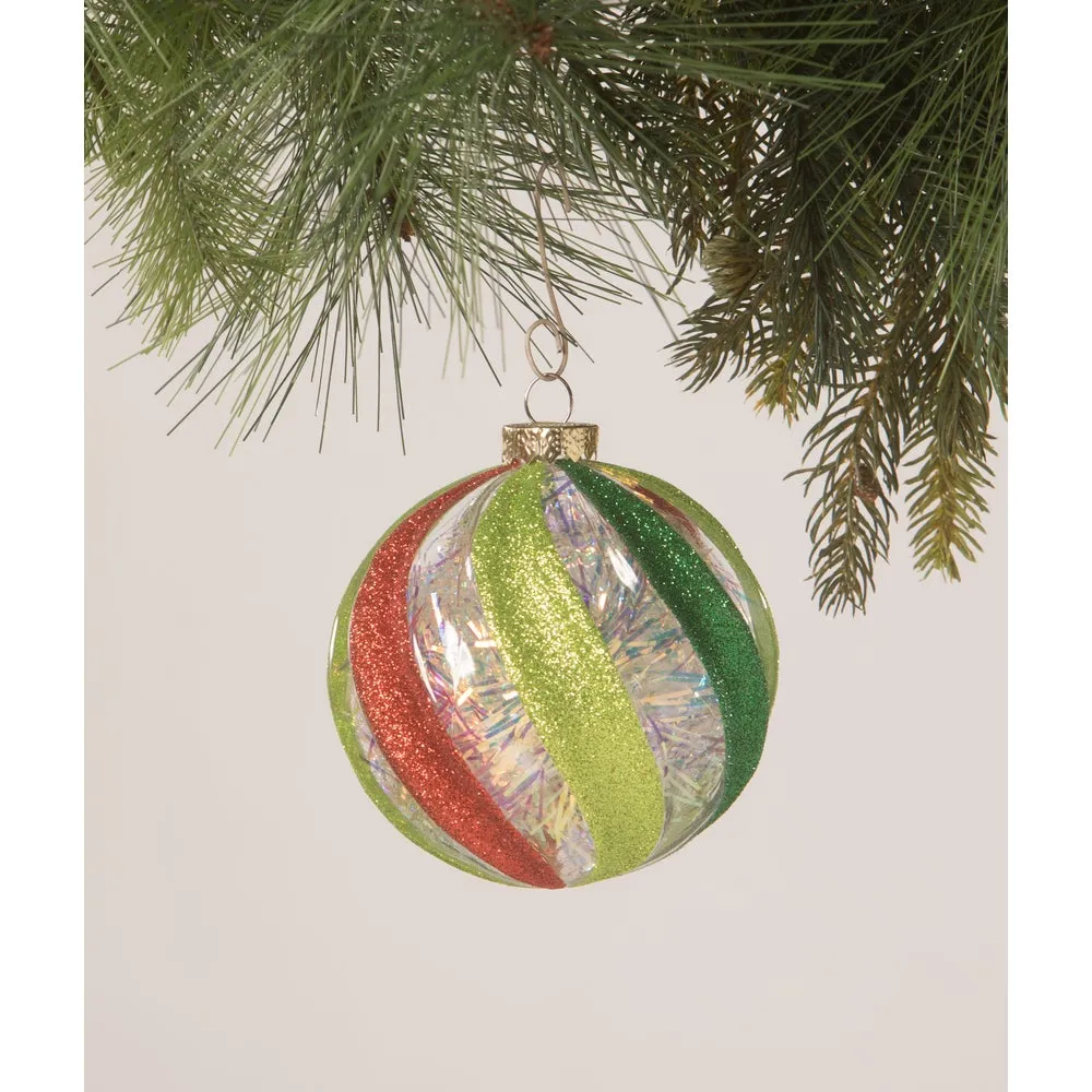 Retro Red and Green Peppermint Stripes Ball Ornament - retro christmas | Bethany Lowe Designs