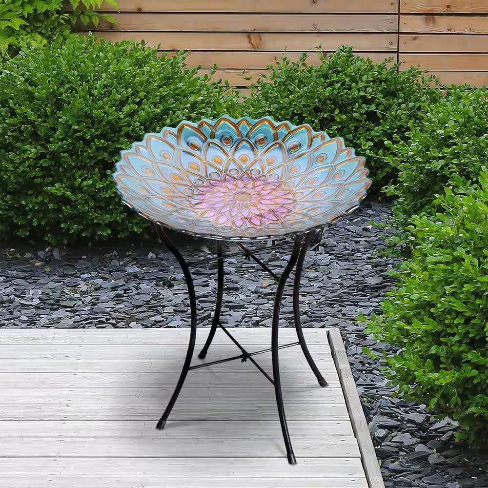 Round 18-inch Peacock Style Glass Mosaic Flower Birdbath with Metal St – EastMichNatives Nature Store