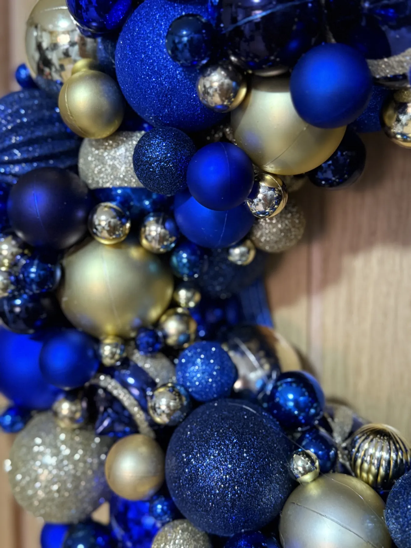 Royal Blue & Gold Luxury Festive Handmade Christmas Bauble Wreath | Adorned Decor