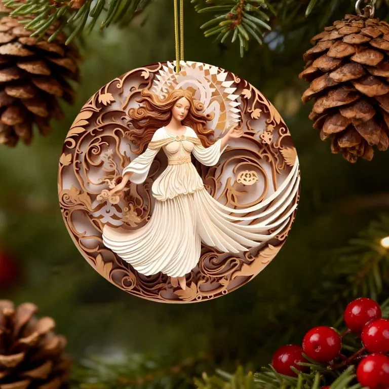 SCNOR Vintage Paper-Cut Angel Christmas Tree Ornament, Rustic Brown & Cream Hanging Decor, 3.1 Inch Round Plastic Pendant - Walmart.com