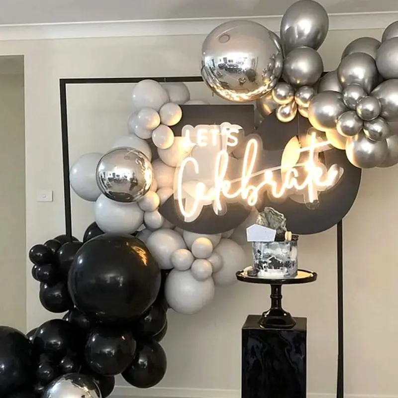 set 147 black white silvery balloon chains birthday parties - Temu