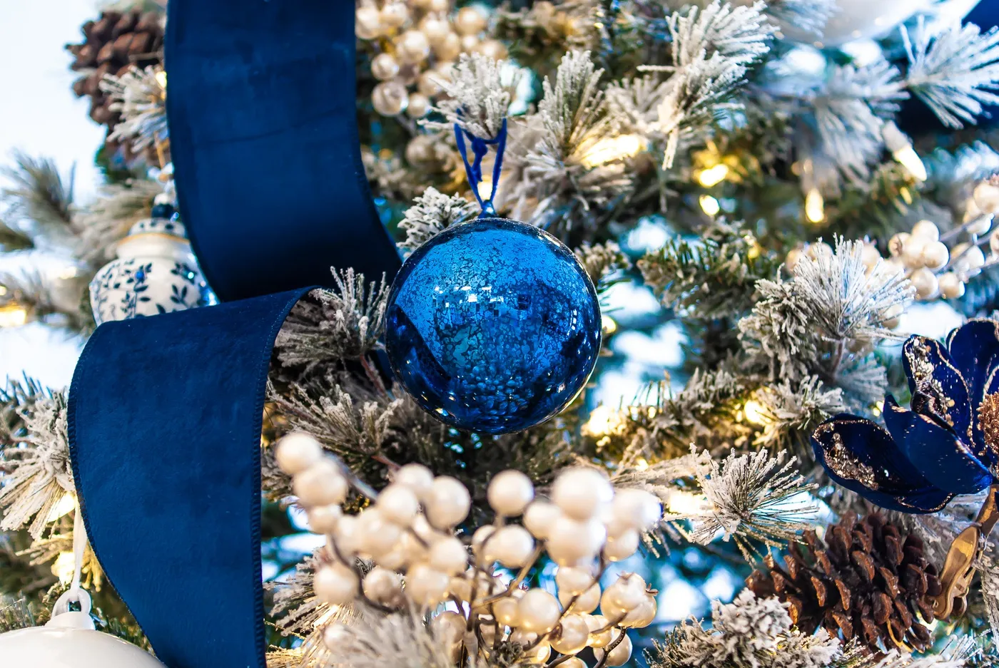 Set Blue Gold Ornaments Navy Blue Ornament Collection – Coastal Holiday Ornaments – Coastal Bleu