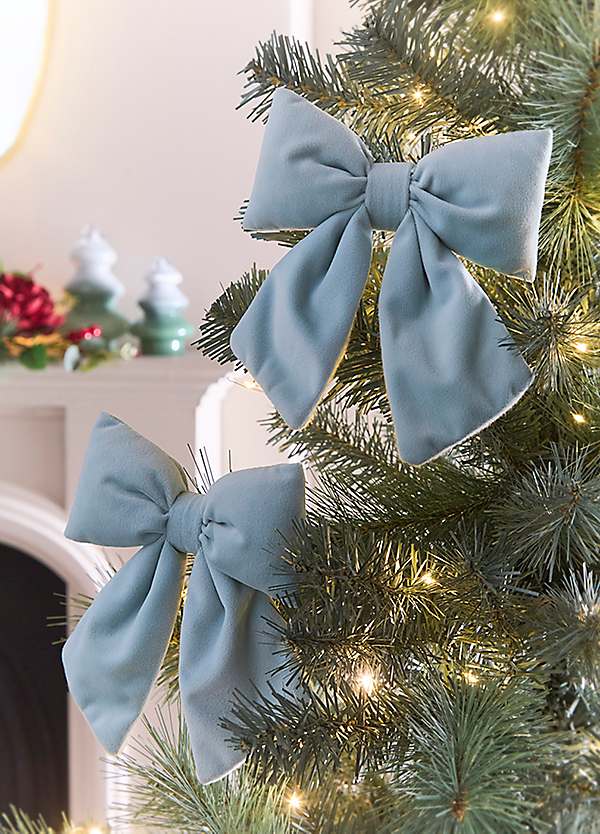 Set of 2 Duck Egg Velvet Bow with Clip