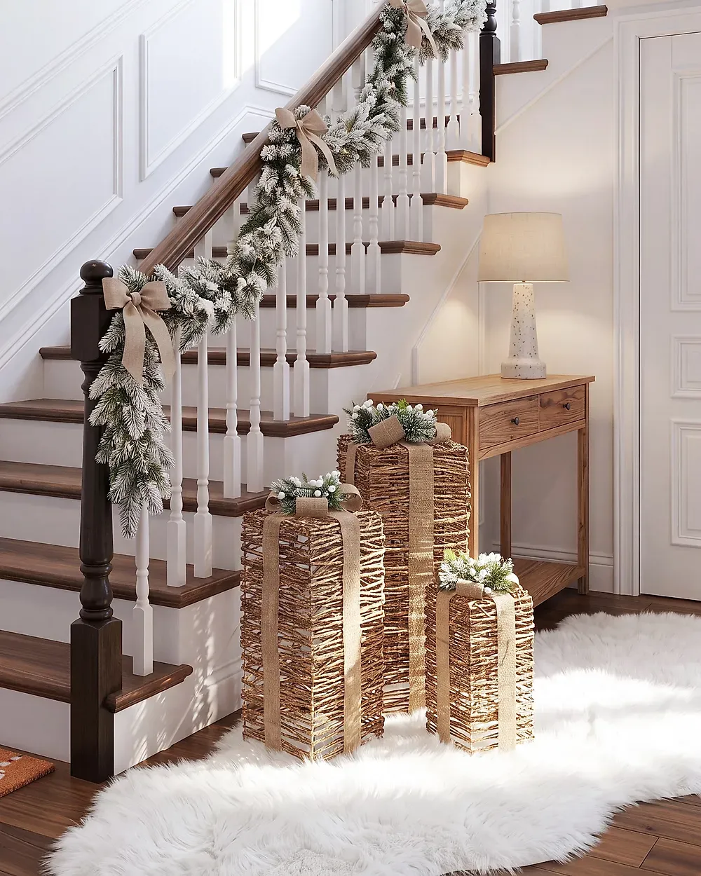 Set of 3 Christmas Decorations LED VALKAMA 54/45/30 cm Christmas Gifts Brown - Beliani.no