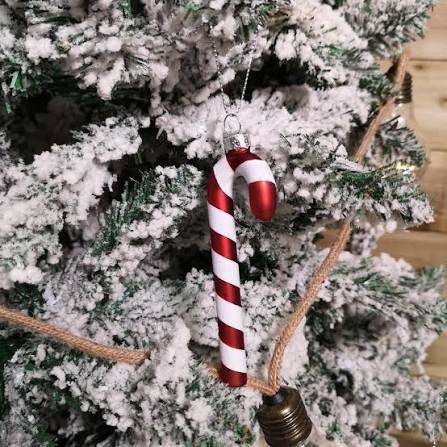 Set of 6 12cm Glass Red and White Stripe Candy Cane Christmas Tree  Decorations - Tesco Groceries