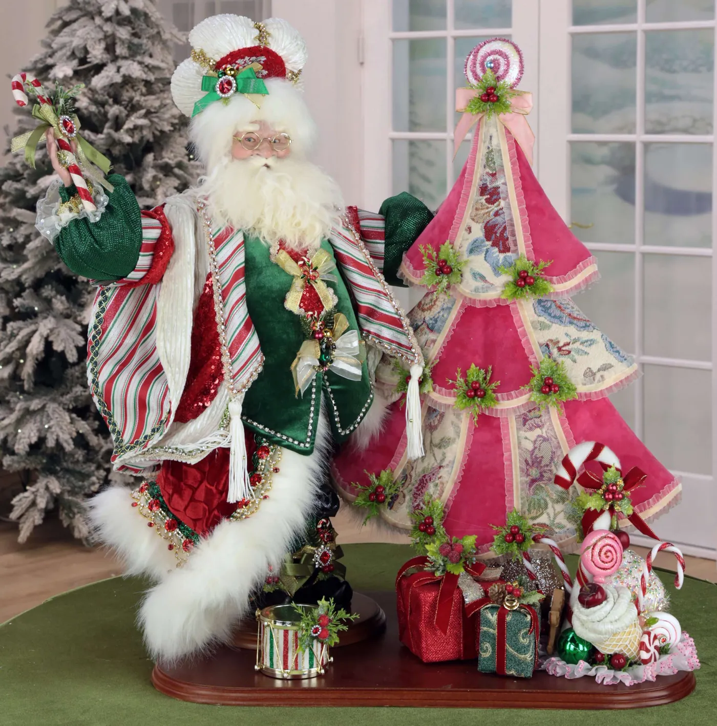 Signed by Mark, Candy Cane Santa with Tree and Trimmings 27.5', AI-57666