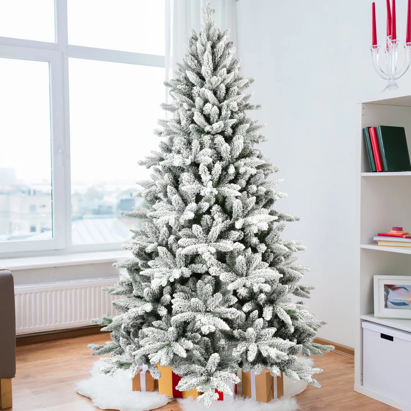 Silver Christmas White Metal Christmas Trees Pre-Lit Silver Champagne Artificial Metallic Tinsel Christmas Tree 6'