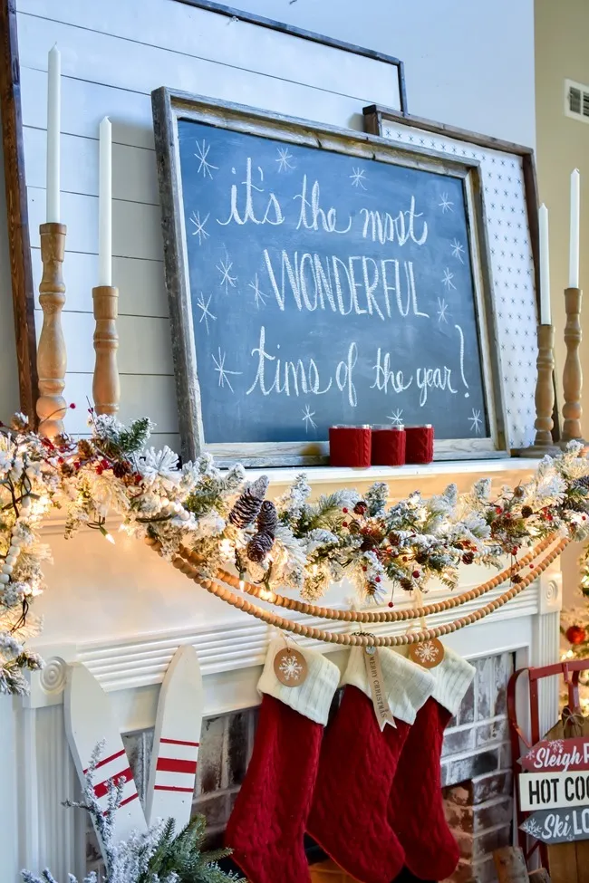 Ski Lodge Inspired Farmhouse Christmas Mantel